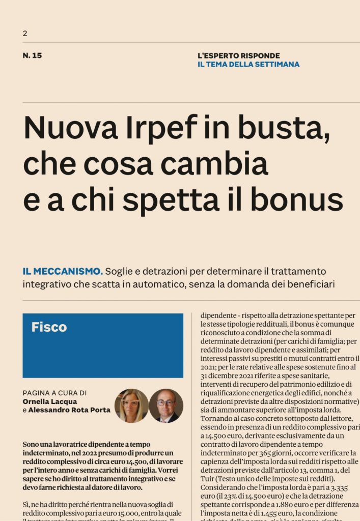 Nuova Irpef in busta, che cosa cambia e a chi spetta il bonus Studio